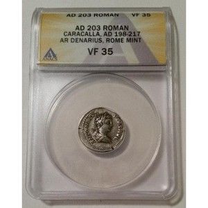 Roman Empire Caracalla AD 203 AR Denarius Rome Mint VF35 ANACS